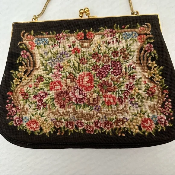 Vintage Micro Petit Point Floral Kiss Lock Hand Bag - Picture 3 of 13